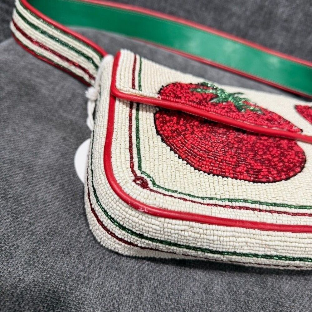 STAUD Tommy Beaded Floral Shoulder Bag Tomato - Picture 14 of 16